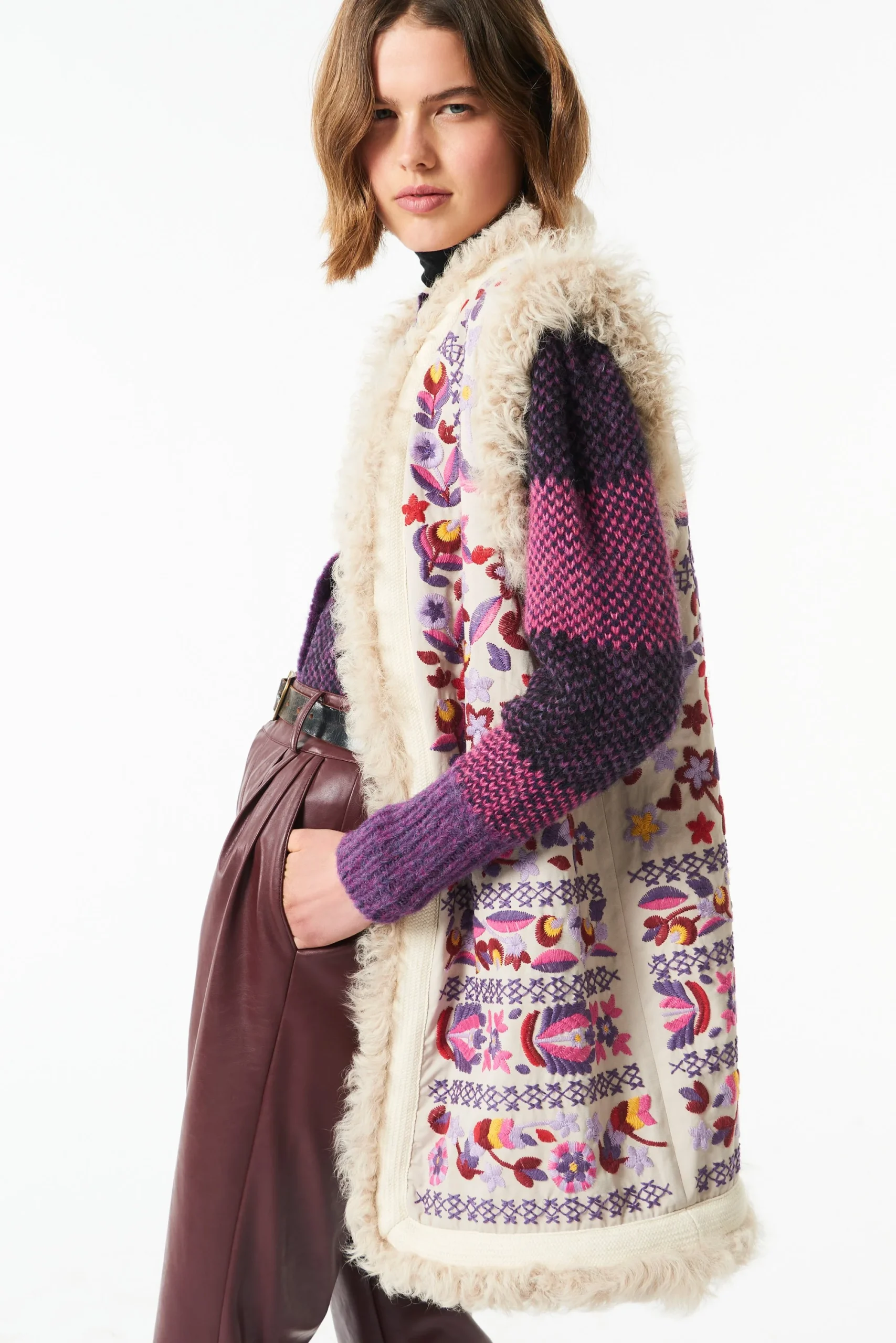 Gilet long en fourrure Huga - Beige