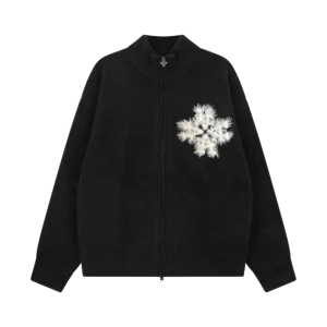 Sweat zippé en maille fluffy monogramme signature noir - Précommande