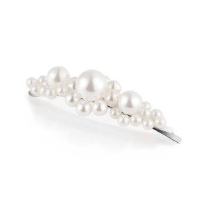 Grosse Barrette Plate Perles FLEURINE – Argent