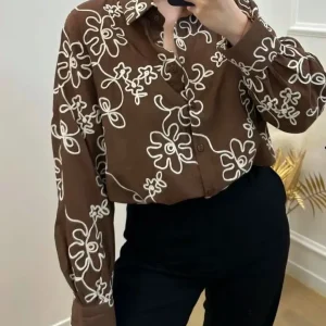 CHEMISIER BRODÉE MARRON