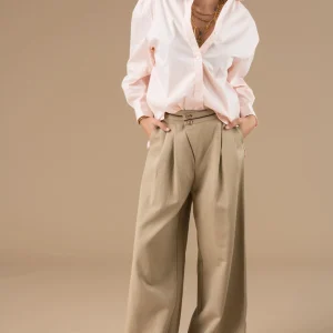 Pantalon ample Azaée beige avec des pattes longues