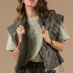 Veste Alma kaki mi-longue sans manches