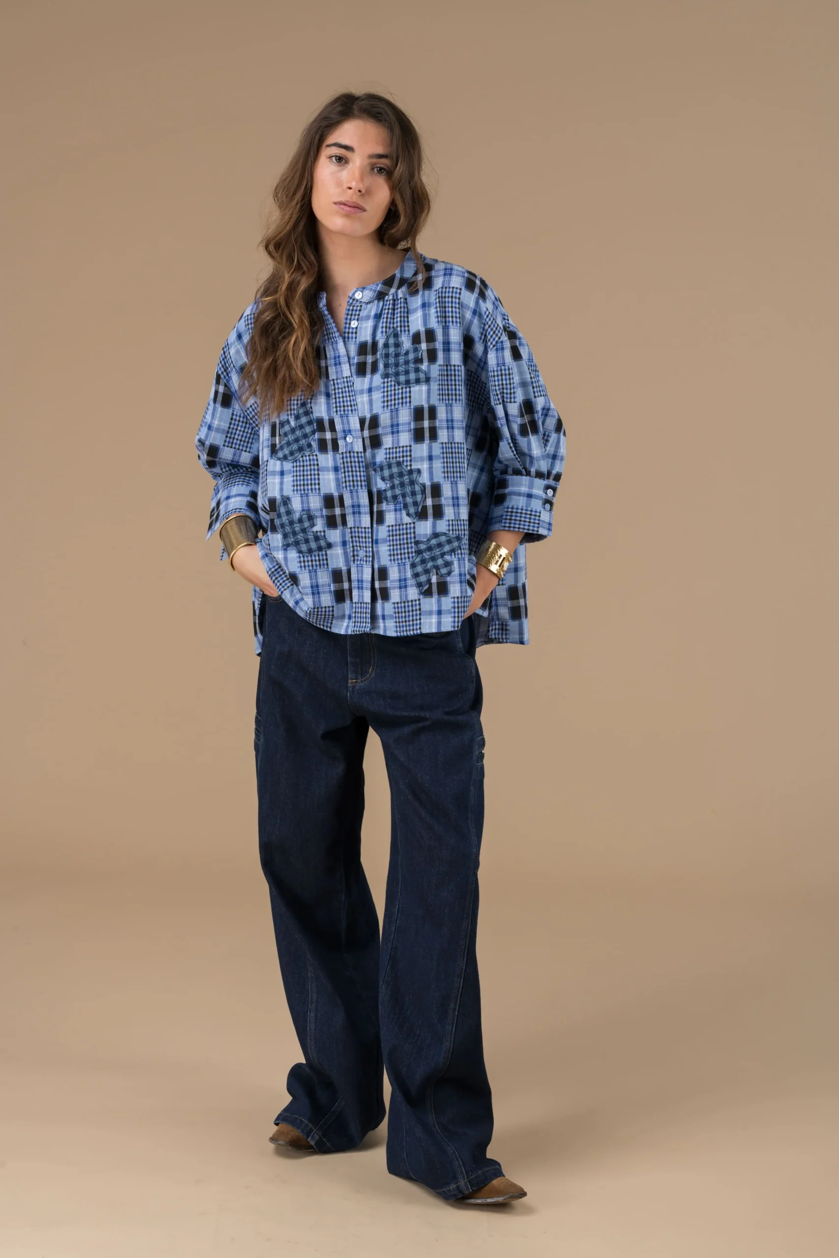 Chemise Blouse Cyrielle Patchwork bleus – Image 3