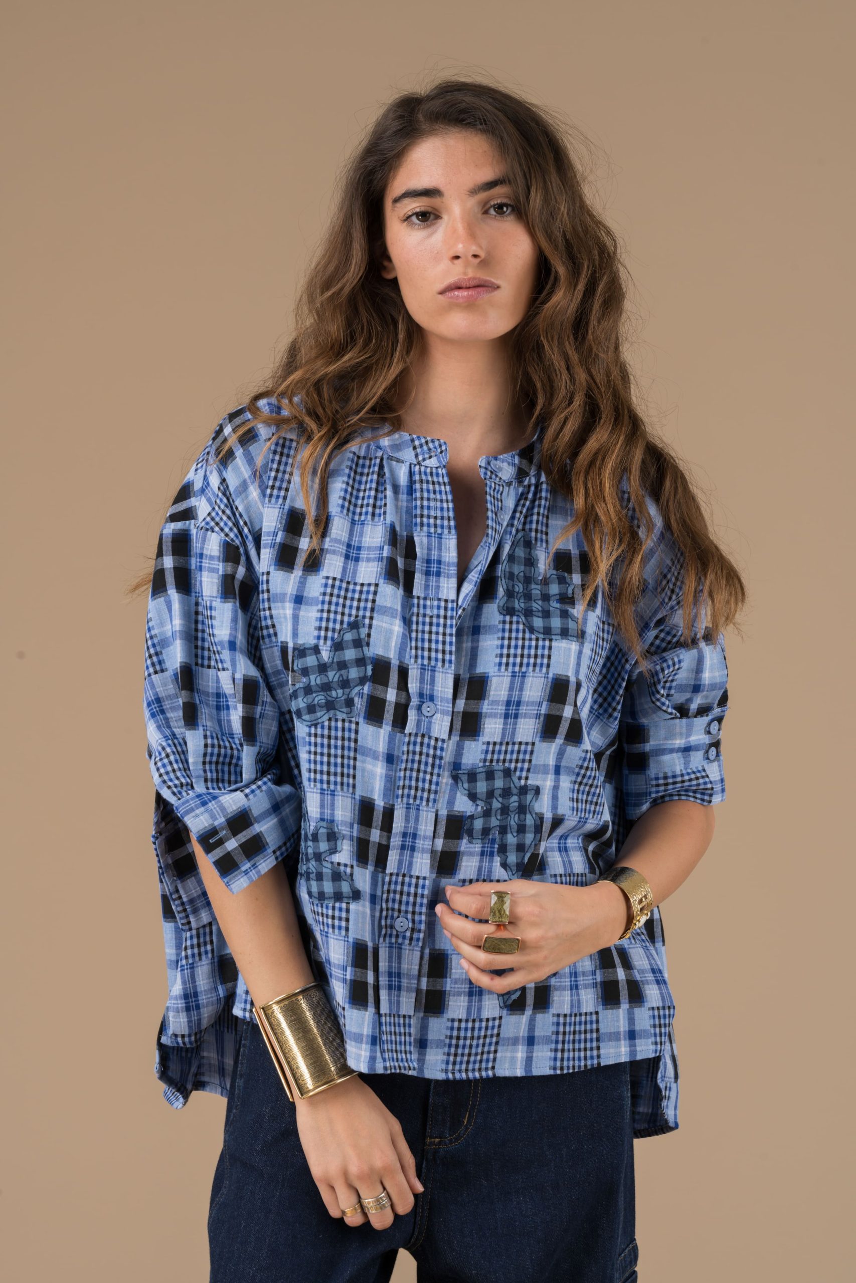 Chemise Blouse Cyrielle Patchwork bleus