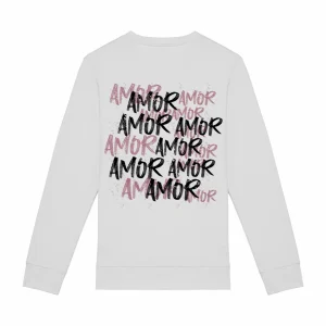 Sweat-shirt Unisexe à Col Rond Amor Blanc