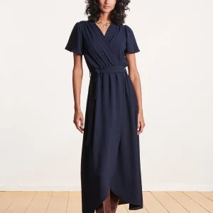 Robe longue bleu marine faux portefeuille