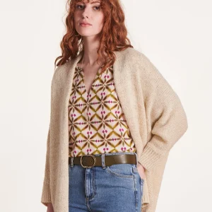 Gilet mi-long blanc oversize en maille irisée