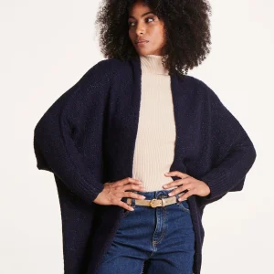 Gilet mi-long bleu marine oversize en maille irisée