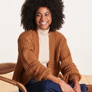 Gilet ample ouvert camel en mohair