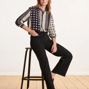 Jean flare noir taille haute en coton biologique