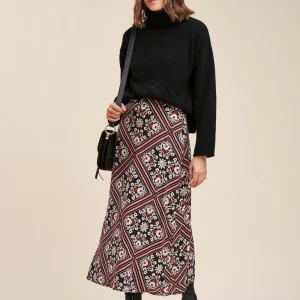 Jupe mi-longue à imprimé foulard en viscose Ecovero