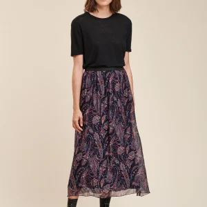 Jupe longue en voile de viscose soie à imprimé floral