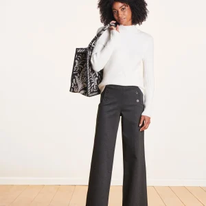Pantalon gris foncé large en jersey taille haute