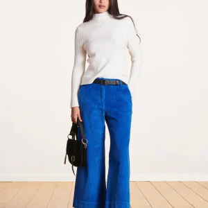Pantalon bleu roi large 7/8ème en velours côtelé