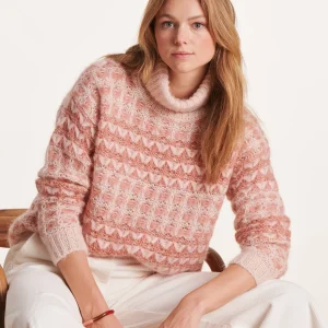 Pull rose en jacquard à col roulé