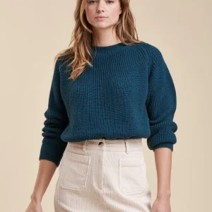 Pull encolure ronde en maille côtes perlées