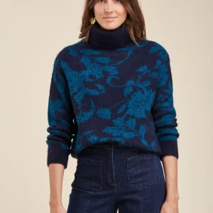 Pull jacquard col roulé