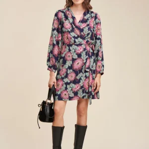 Robe portefeuille courte à imprimé fleuri