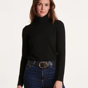 T-shirt noir ajusté à col roulé