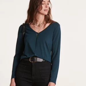 T-shirt bleu pétrole encolure V