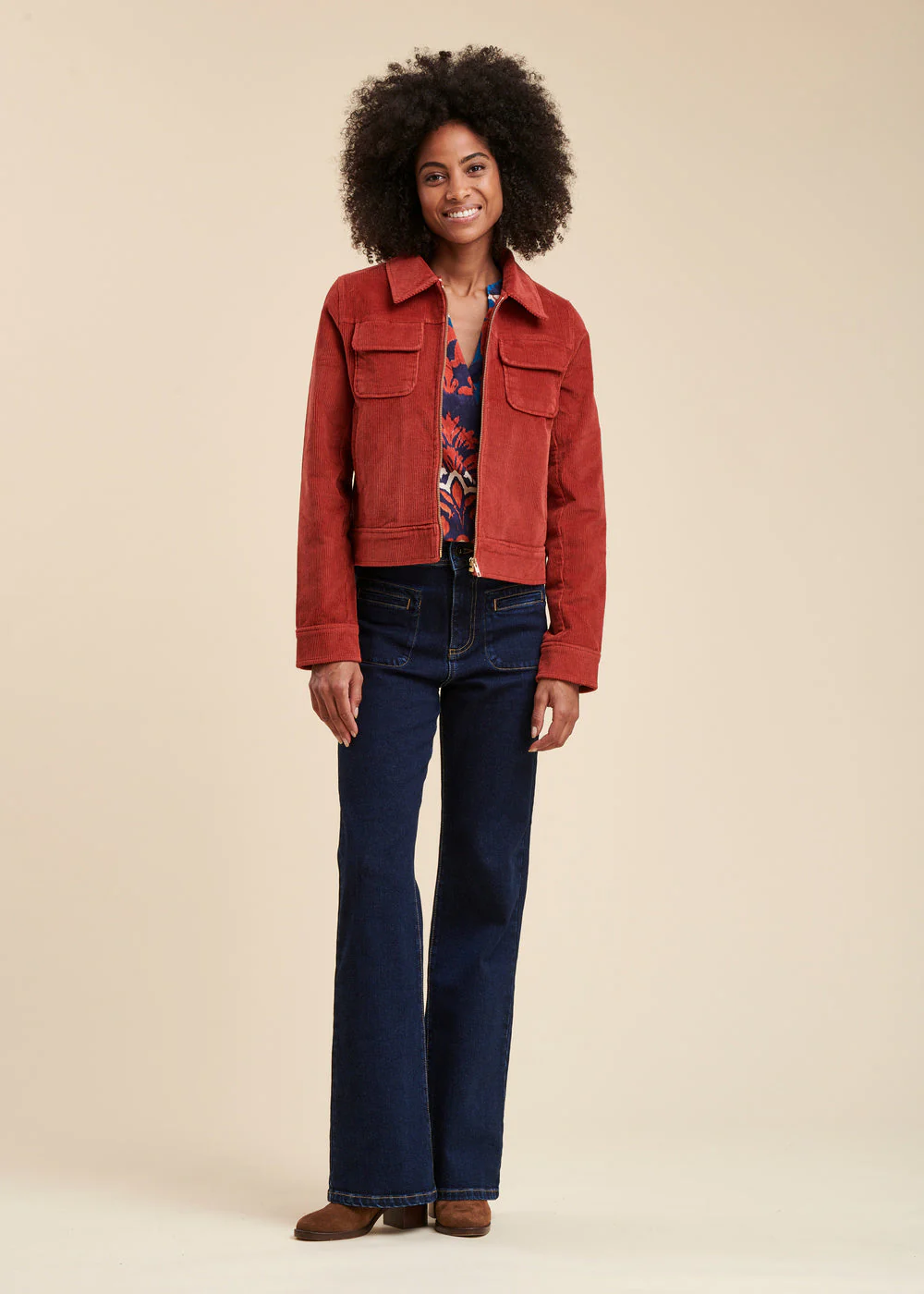 Veste courte zippée en velours – Image 2