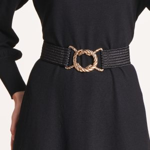 Ceinture noire élastiquée boucle fantaisie