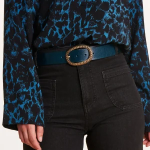 Ceinture bleu pétrole boucle serpent
