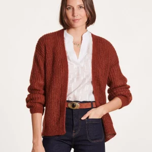 Gilet terracotta ouvert avec détail lurex manches