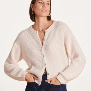 Gilet écru ample tricotage à côtes