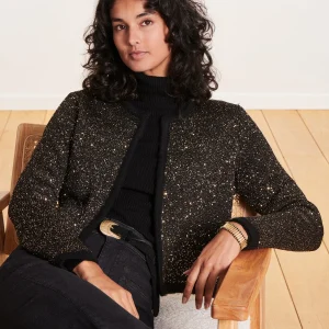 Gilet noir droit en maille irisée