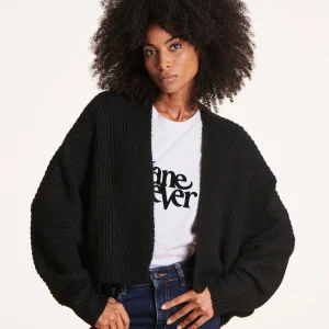 Gilet noir court ouvert manches chauve-souris