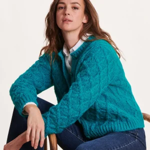 Gilet court bleu indien en maille côtes perlées