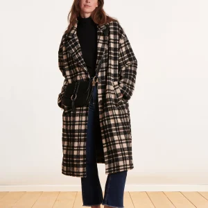 Manteau long oversize noir et blanc col tailleur