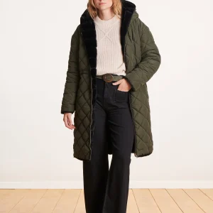 Doudoune kaki longue réversible à capuche