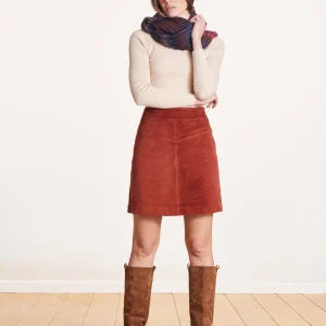 Jupe courte terracotta en velours côtelé