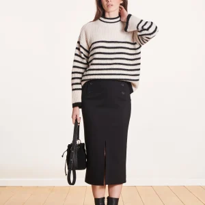 Jupe mi-longue droite à pont noire en jersey