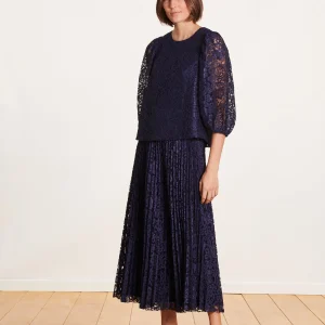 Jupe midi plissée bleu marine