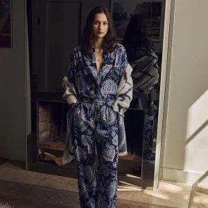 Pantalon large à imprimé noir et bleu