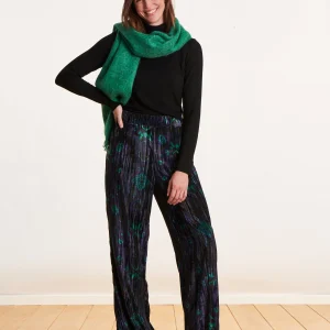 Pantalon large en velours bleu et vert