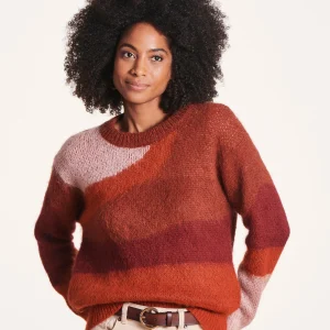 Pull droit terracotta en jacquard encolure ronde