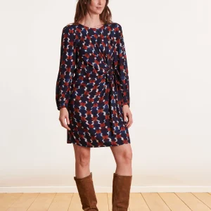 Robe courte cintrée drapée à imprimé bleu et rouge