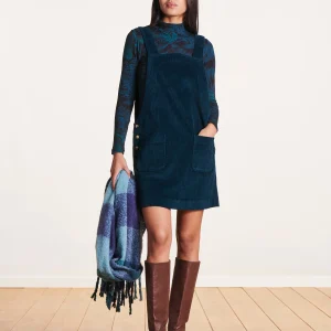 Robe courte chasuble bleu pétrole en velours