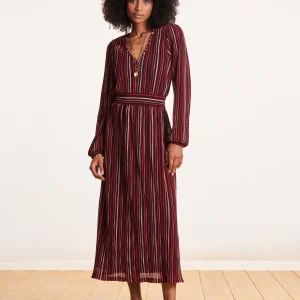 Robe longue rose à rayures