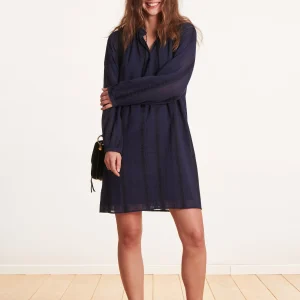 Robe courte ample bleu marine à rayures