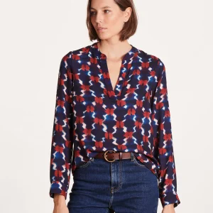 Top manches longues à imprimé bleu et rouge