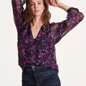 Top en voile à imprimé à fleurs bleu et violet