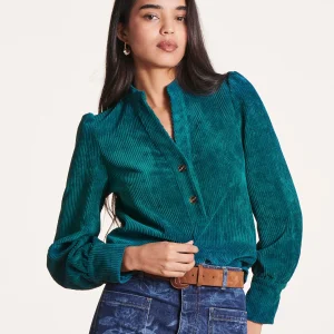 Top bleu pétrole manches longues bouffantes