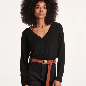 T-shirt noir manches longues encolure V