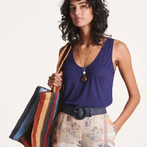 Débardeur bleu marine col U en lyocell lin