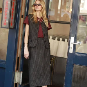 Jupe Camelia midi portefeuille à fines rayures